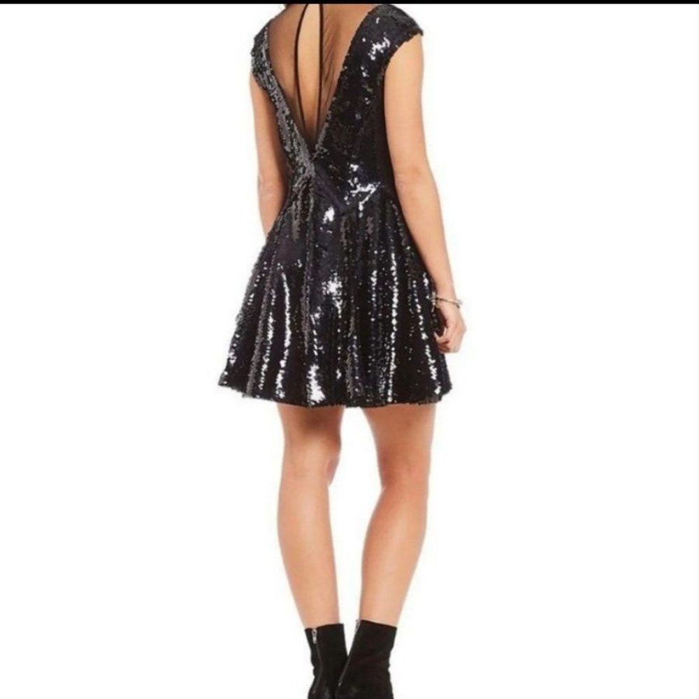 NWT|Free People Dance Til Dawn Black Sequin Skater Mini Dress, SMALL - Picture 2 of 6